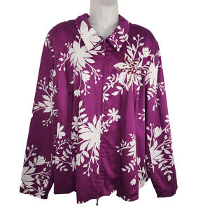 Susan Graver Womens Stretch Sateen Monotone Print Beaded Jacket Purple XL A8060